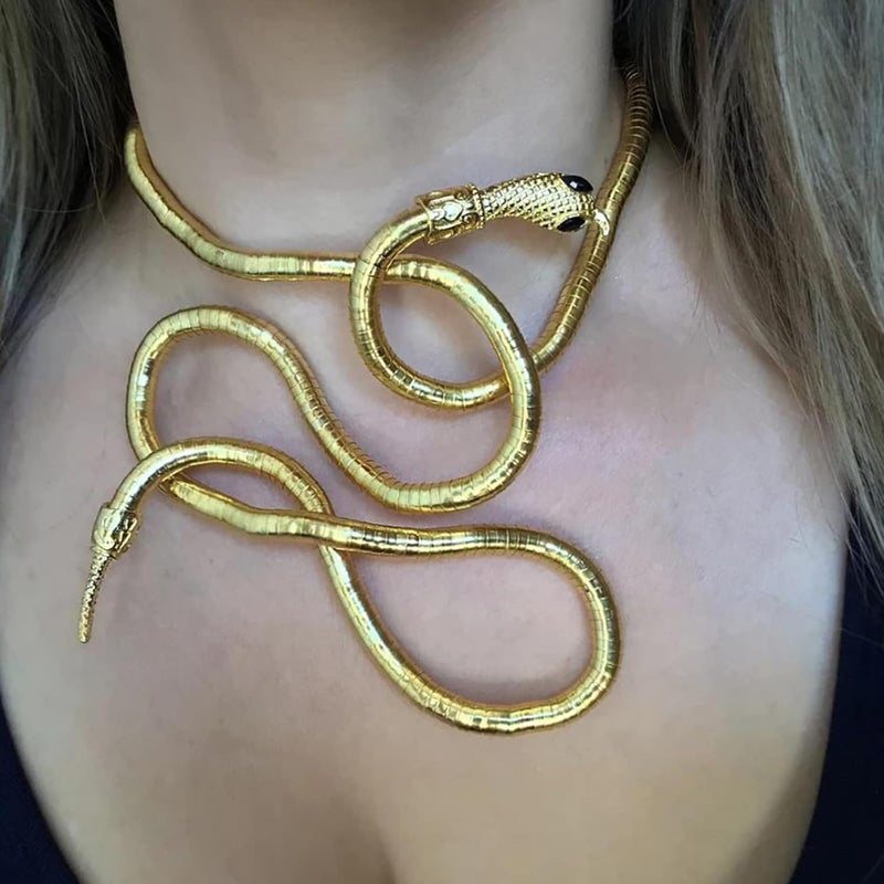 Taichell Store Gold Punk Snake Bracelet & Necklace for Women - Flexible, Bendable & Adjustable - Halloween Jewelry & Cosplay Accessories - Image 5